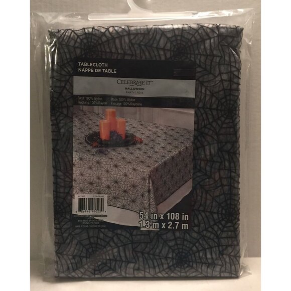 Gothic Black Halloween Spider Web Iridescent Tablecloth Party 54 x108 Decoration - Picture 2 of 6